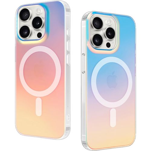 Eryi-Coque Magnétique Pour Iphone 15 Pro Compatible Avec Magsafe Case, Effet Irisé Étui Translucide Mat Arrière Protection Antichoc Militaire Anti-Rayures Housse