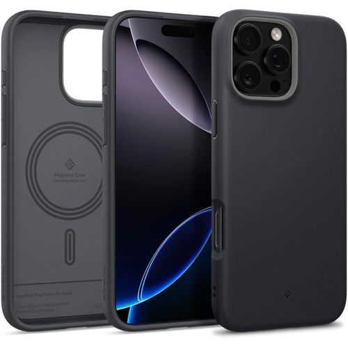 Eryi-Nano Pop Mag Coque Pour Iphone 16 Pro Max[Matériau Souple Et Sans Poussière] Protection Magnétique Contre Les Chutes De Qualité Militaire Motifs De Poignée Latérale -Black Sesame