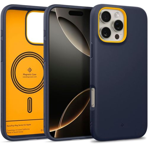 Eryi-Nano Pop Mag Coque Pour Iphone 16 Pro Max[Matériau Souple Et Sans Poussière] Protection Magnétique Contre Les Chutes De Qualité Militaire Motifs De Poignée Latérale -Blueberry Navy