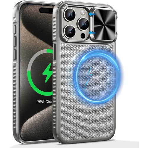 Eryi-For Iphone 15 Pro Max 6.7"" Case Magnetic,Compatible With Magsafe&slide Camera Cover,Military Grade Shockproof Lightweight Tpu Bumper Edge Protective Phone Cover (Titane)