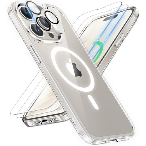 Eryi-Coque Pour Iphone 15 Pro Avec 2 Verre Trempé Et 1 Caméra Protecteur, Etui Clair Arrière Housse Antichoc Coque Magnétique Pour Iphone 15 Pro Case 6.1"" Transparent