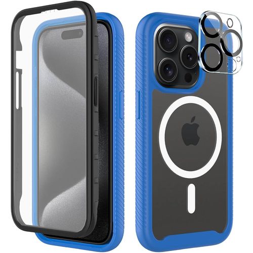 Eryi-Coque Compatible Avec Magsafe Iphone 15 Pro, 360 Degrés Full Body Protection Avec Protège D'écran Film Intégrée, Antichoc Housse Etui Robuste Case Pour Iphone 15 Pro, 6.1"" Bleu