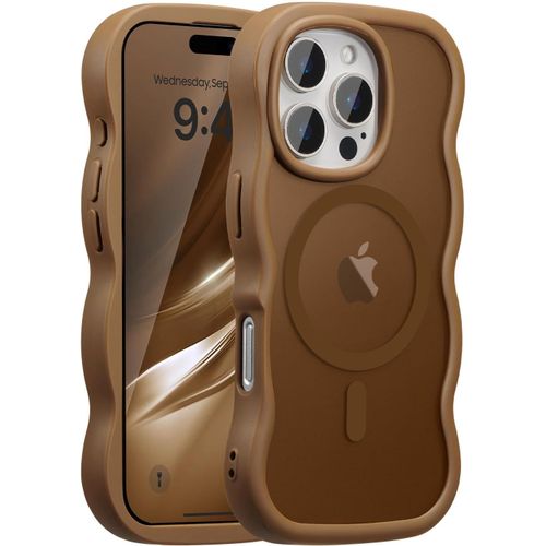 Eryi-Coque Magnétique Pour Iphone 14 Pro Max Compatible Avec Recharge Sans Fil, Wave Frame Étui En Silicone Liquide, Housse De Protection Antichoc Bumper Cover Case Avec Anti-Rayures, Doré