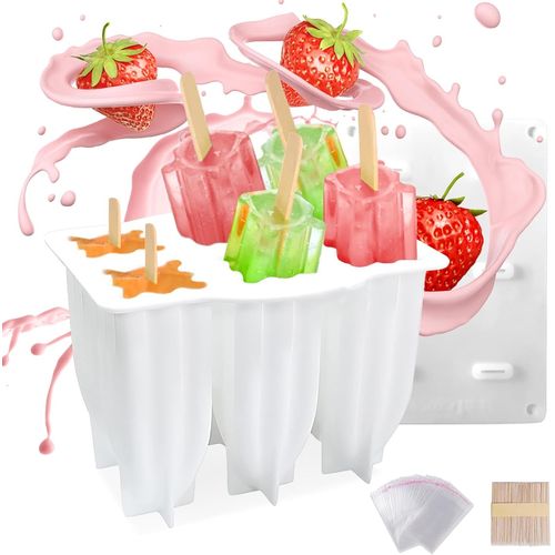 Eryi-Moule Glace,Moule À Glace Batonnet Silicone Sans Bpa,6 Moules Glaces Sorbet A L Eau Diy,Réutilisable Popsicle Moule,Moules Esquimaux (Pic À Glace Blanc)