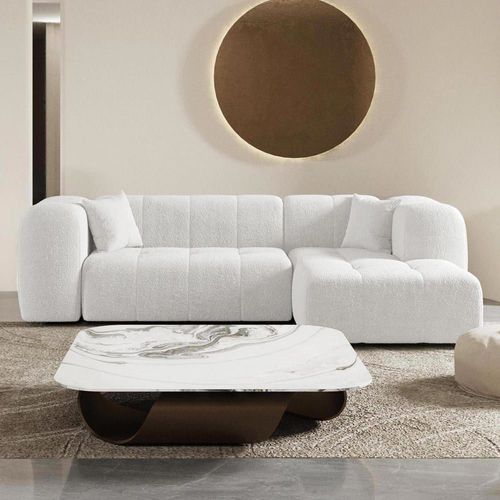 Canapé D'angle 4 Places En Effet Peau De Mouton Beige
