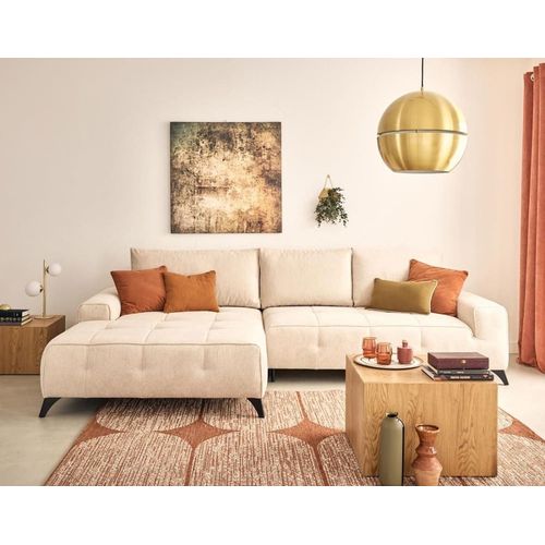 Canapé D'angle Gauche Convertible 4 Places En Tissu Texturé Beige