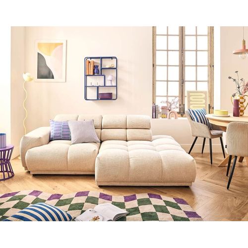 Canapé D'angle Droit 3 Places En Tissu Texturé Beige