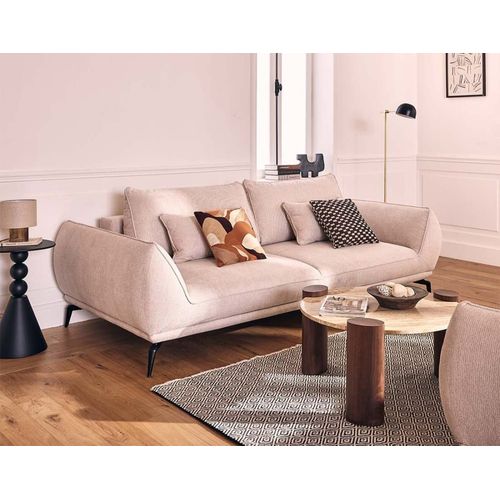 Canapé Droit Convertible 3 Places En Tissu Texturé Beige