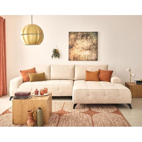 Canapé D'angle Droit Convertible 4 Places En Tissu Beige