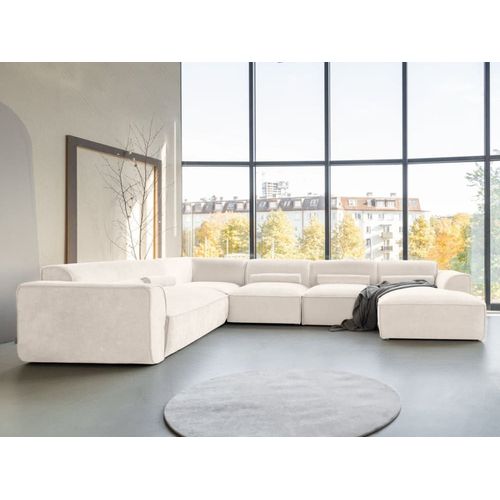 Canapé Modulable 7 Places Angle Gauche En Tissu Texturé Beige