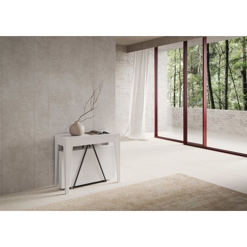 Console Extensible 90x42/302 Cm Effet Bois Frêne Blanc