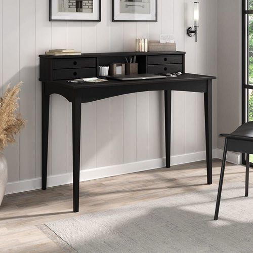 Bureau 4 Tiroirs En Bois Massif, Noir