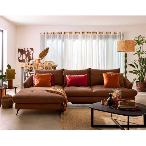Canapé D'angle Gauche Convertible 4 Places En Tissu Texturé Terracotta
