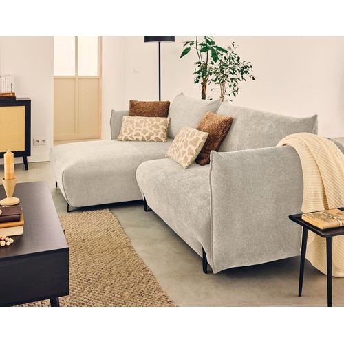 Canapé D'angle Gauche Convertible 4 Places En Tissu Texturé Beige