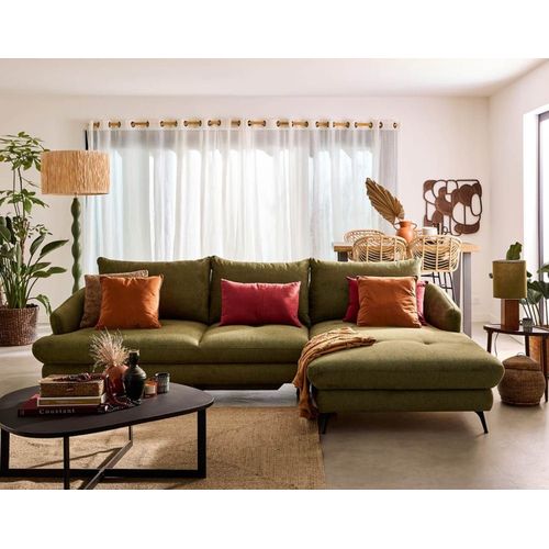 Canapé D'angle Droit Convertible 4 Places En Tissu Texturé Vert