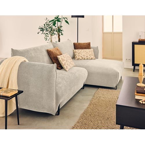 Canapé D'angle Droit Convertible 4 Places En Tissu Texturé Beige