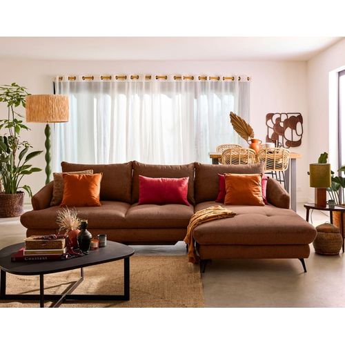 Canapé D'angle Droit Convertible 4 Places En Tissu Texturé Terracotta