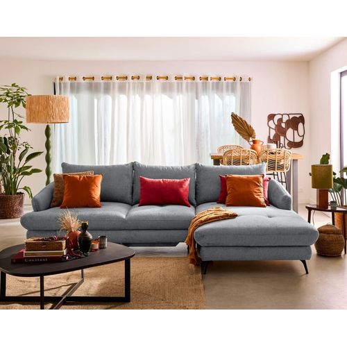 Canapé D'angle Droit Convertible 4 Places En Tissu Texturé Gris