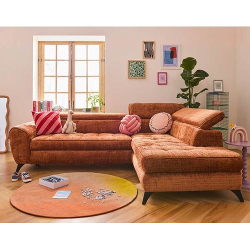 Canapé D'angle Droit Convertible 5 Places En Velours Texturé