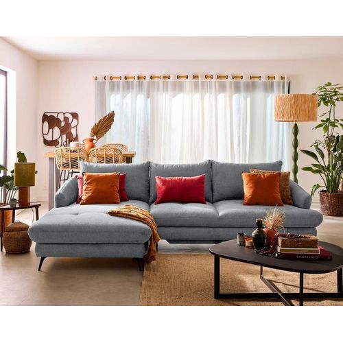 Canapé D'angle Gauche Convertible 4 Places En Tissu Texturé Gris