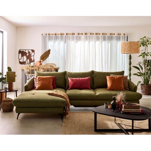 Canapé D'angle Gauche Convertible 4 Places En Tissu Texturé Vert