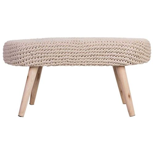 Tabouret En Coton Tissé Beige Et Bois 82x43x43h Cm