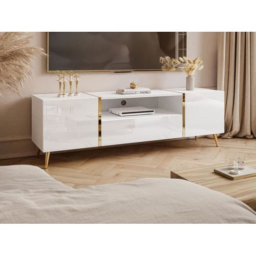 Meuble Tv Effet Bois Blanc, Doré