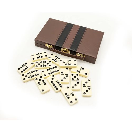 Eryi-Domino Double 28 Jetons Boîte En Cuir Synthétique,Jeu De Table Classique Pour Enfants Et Adultes