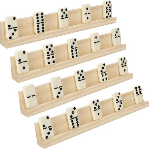 Eryi-Support De Domino En Bois (Lot De 4) - 33,6 X 2,8 X 4,7 Cm - Support De Jeu De Domino Professionnel - Supports De Jeux Pour Carreaux De Mots, Train Mexicain, Mahjong Et Domino