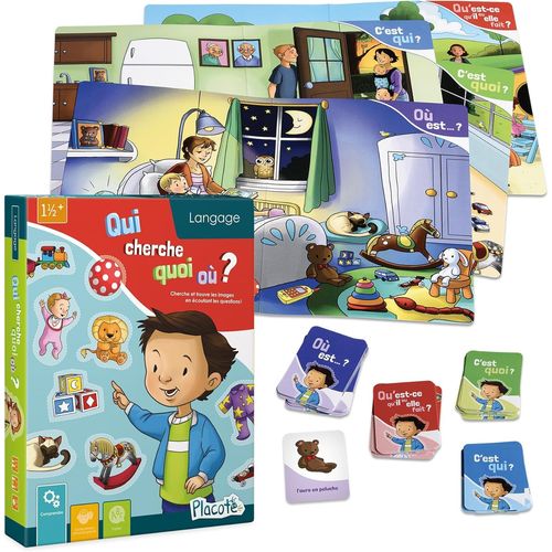 Eryi-¿ Qui Cherche Quoi Où ¿ Jeu Éducatif ¿ Jeu D¿Apprentissage Pour Le Développement Du Langage ¿ Cherche Et Trouve Pour Les Enfants De 1 An À 3 Ans, Bleu Foncé