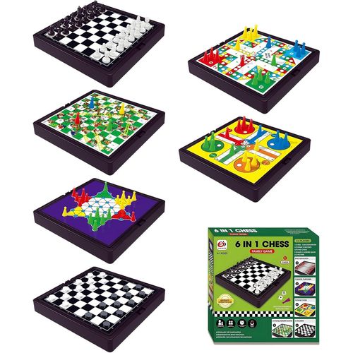 Eryi-Mini Jeux De Société Voyage, 6in1 Petit Bac Jeux De Société Echiquier Magnetique Ludo Jeu Echec Voyage Jeu De Serpent Et D'échelles Serpents Et Échelles Pour Enfants