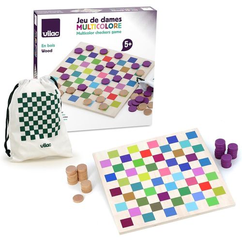 Eryi-- Jeu De Dames Multicolore - Jeux De Société - 1 Plateau De Jeu En Bois Multicolore + 40 Jetons En Bois - Jeux D'eveil Pour Enfant En Bois - Jouet Pour Enfant Dès 3 Ans - 6116