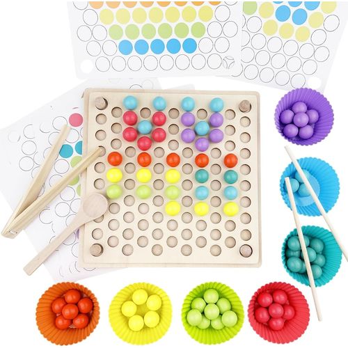 Eryi-Jeu De Société De Perles De Clip Puzzle En Bois, Educatifs Montessori, Jeu De Tri Apprendre Les Couleurs, Jeux Motricité Fine, Jouet Plateau Enfants, Cadeau Pour Garçons Fille 3 4 5 Ans