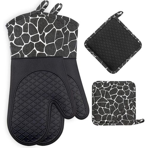 Gants De Four En Silicone Résistants À La Chaleur, Antidérapants, Pour La Cuisine, La Cuisson, Les Grillades, Noirs