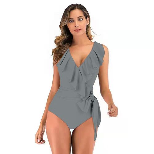 Femme Col En V Une Pièce Bikini À Volants Taille Haute Dos Nu Tankini Élégant Maillot De Bain Ventre Contrôle Plage Maillot De Bain M Gris Vert