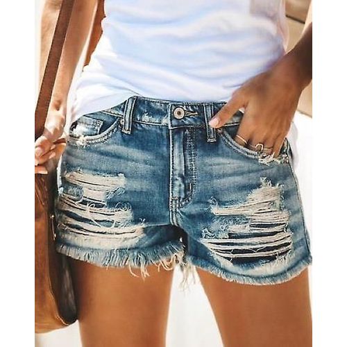 Short En Jean Pour Femme Mode Européenne Et Américaine Taille Haute Personnalité Déchiré Short En Jean À Franges L