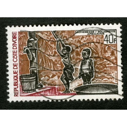 Timbre Oblitéré République De Cote D'ivoire, Sécheresse - Solidarité Africaine, Postes, 40 F