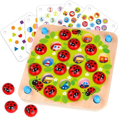 Eryi-Jardin Des Coccinelles, Jeu De Mémoire En Bois Pour Enfants Dès 3 Ans ¿ Jeu De Société Éducatif Pour Enfants De 3 4 5 Ans ¿ 10 Décors ¿ Puzzle En Bois Enfants ¿ Cadeau Pour Fille Et Garçon