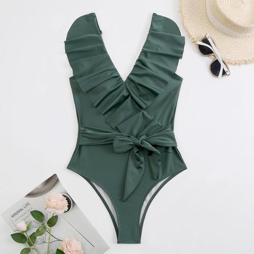 Maillot De Bain Une Pièce Pour Femme, Col En V, Taille Haute, Dos Nu, Tankini Élégant, Contrôle Du Ventre, Maillot De Bain De Plage, M Armygreen