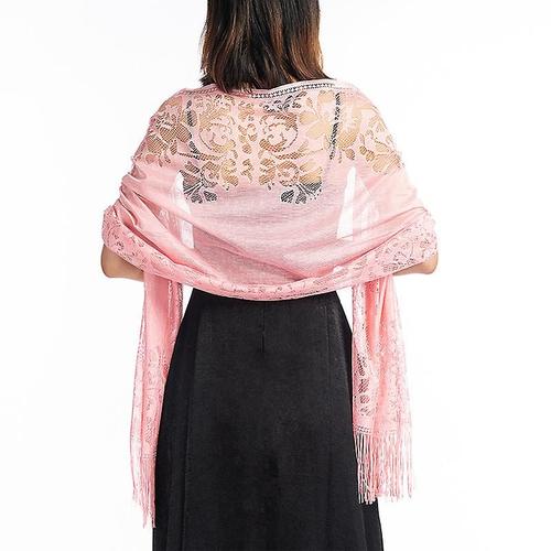 Écharpe châle en dentelle florale pour femmes, Pashmina, fête, bal de promo, mariage, avec frange, rose