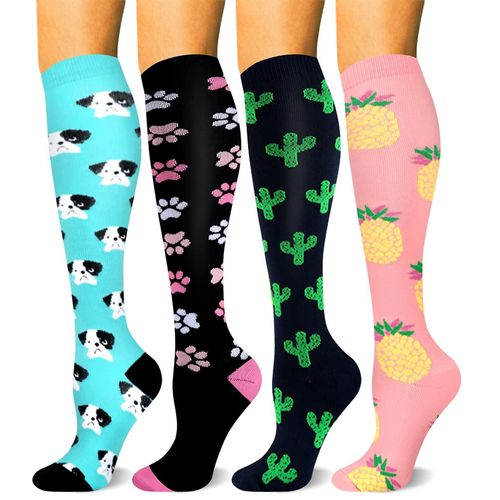 4 Paires De Chaussettes De Compression Pour Le Médical, La Circulation, Les Infirmières, La Course À Pied Et Les Voyages