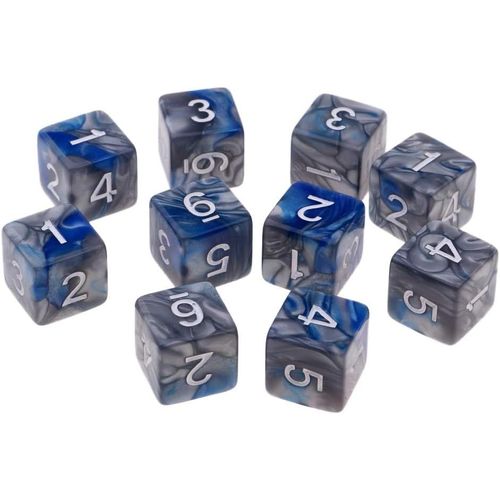 Eryi-Lot De 10 Dés À Jouer De 2 Couleurs Dés Carré D6 Pour Jeu De Société - 16mm - Bleu + Gris