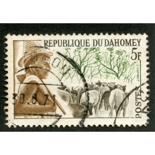 Timbre Oblitéré République Du Dahomay, Postes, 5 F