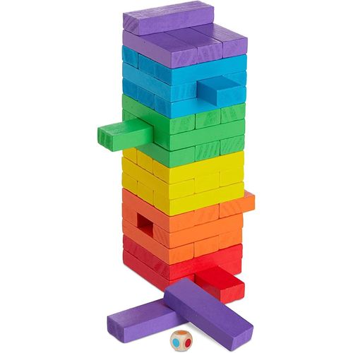 ERYI-Lot De 48 Blocs De Construction En Bois - Tour Vacillante Multicolore, Empilable - Jeu De Société, Éducatif, Classique - Pour Toute La Famille (Couleurs Aléatoires)