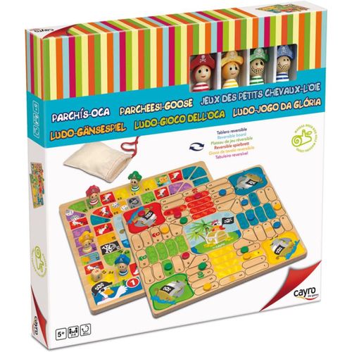 Eryi-- Parcheesi Et Oie - + 5 Ans - Modèle Pirates - Jeu De Société Double Pour Enfants Et Adultes - Plateau Réversible Et Pièces En Bois - 2 À 4 Joueurs