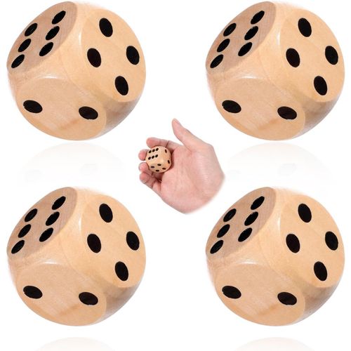 Eryi-Lot De 4 Grands Dés En Bois Naturel De 30 Mm - Pour L'enseignement, Les Jeux De Société, Les Jeux De Cartes, Les Jeux De Fête
