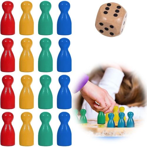 ERYI-16 Pc Pions De Jeu, Pions En Bois, Dés En Bois, Pions En Bois Pour Jeu De Société, Set De Pions, Pions Pour Jeu De Halma, Pions Pour Jeu De Fléchettes (Multicolore)
