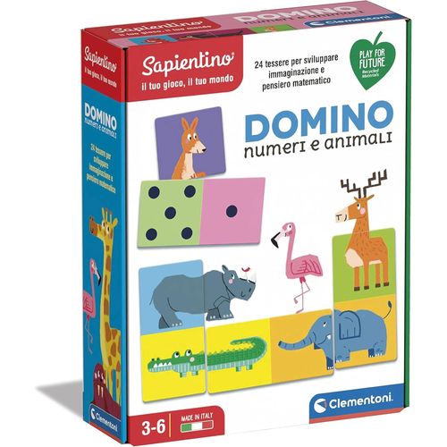 Eryi-Sapientino Domino Chiffres Et Animaux, Jeu Éducatif 4 Ans Avec Cartes Illustrées, Domino Enfants, Jeu Pour Apprendre À Compter, Made In Italy, 16121