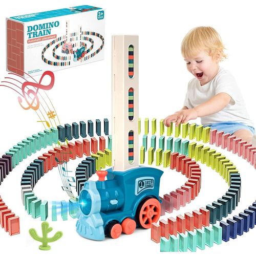 ERYI-Ensemble De Jouets De Train Electrique Domino,Domino Blocks Jouets De Train Domino Avec Lumières Et Musique,Jouet De Construction Et D'Empilage, Ensembles De Train