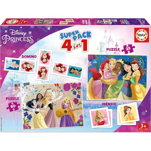 Eryi-- Superpack Disney Princess, Jeux De Société Et Puzzles Pour Enfants: Domino, Identique À 28 Cartes Et 2 Puzzles De 25 Et 50 Pièces. Jeu Pour Enfants Pour 3, 4 Et 5 Ans (19683)